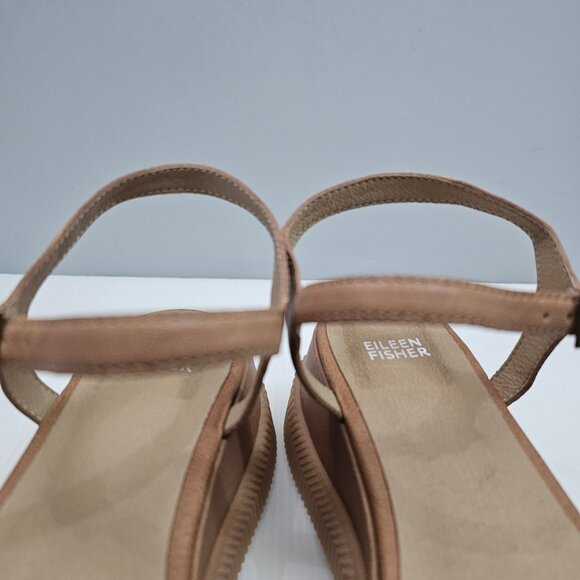 Eileen Fisher Airo Wedge Sandal Womens 9.5 Tan Leather Platform Ankle Strap NEW - Picture 7 of 14